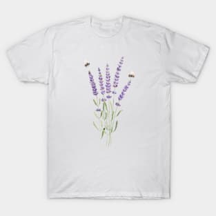 Watercolor lavender and bumble bees. T-Shirt